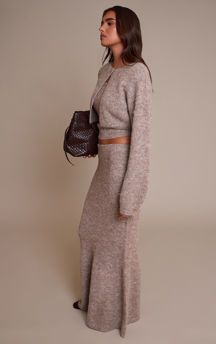 Taupe Knitted Extreme Cropped Cardigan image 3