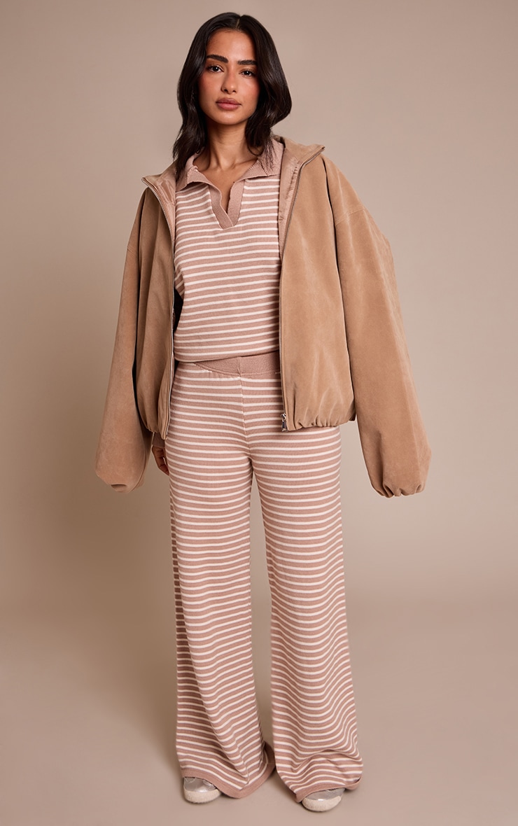 Petite Beige Striped Collar Knitted Jumper  image 3