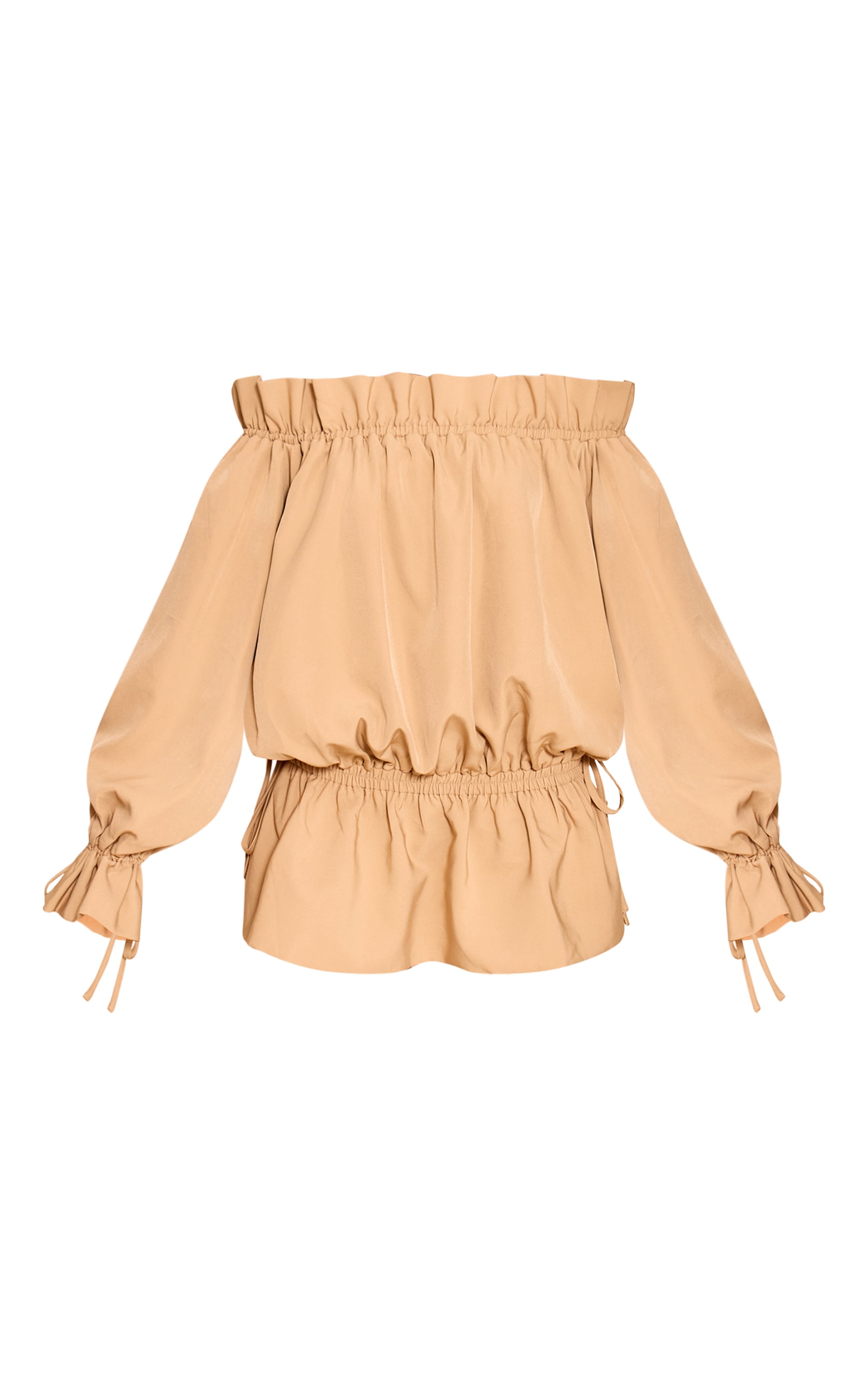Mustard Woven Tie Detail Bandeau Long Sleeve Mini Dress image 5