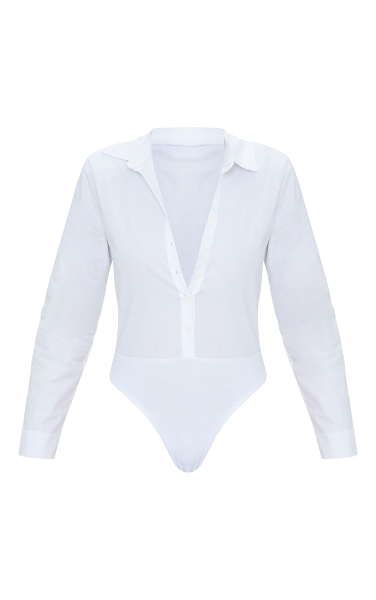 White Shoulder Pad Shirt Bodysuit image 5