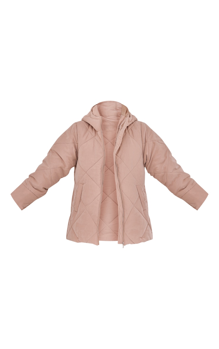 PRETTYLITTLETHING Stone Peach Skin Diamond Quilted Oversized Puffer image 5