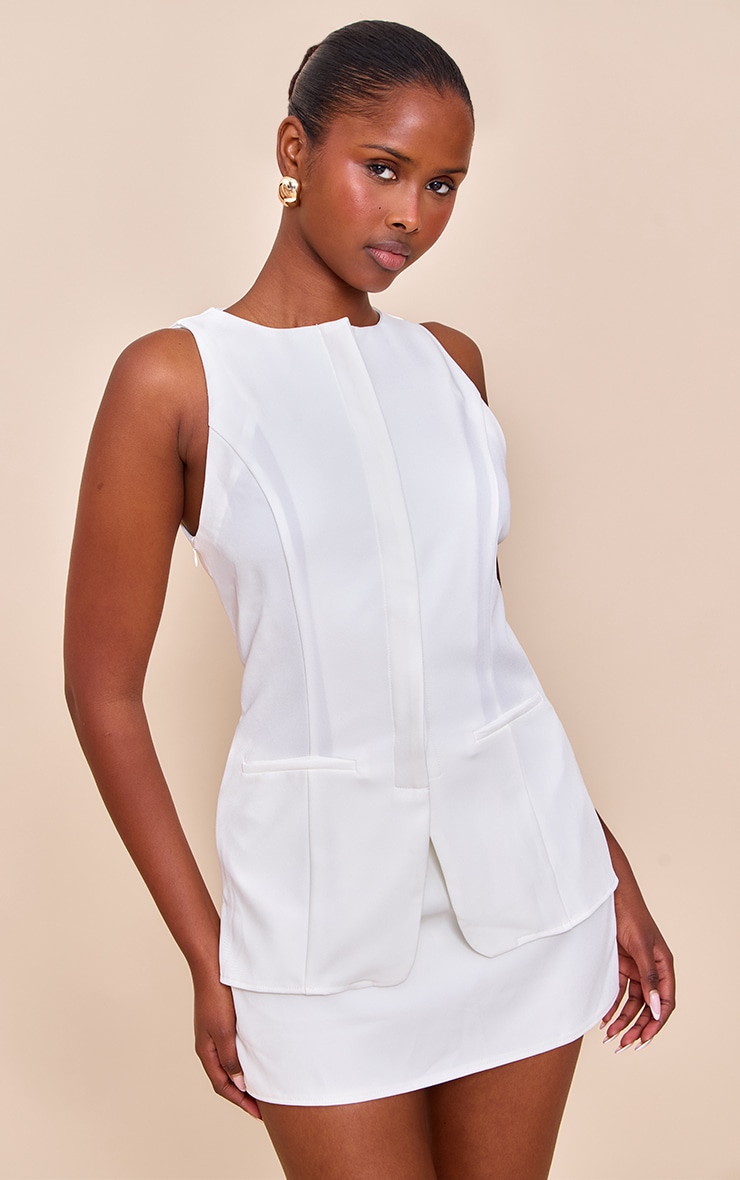 White Tailored Woven Sleeveless Romper image 1