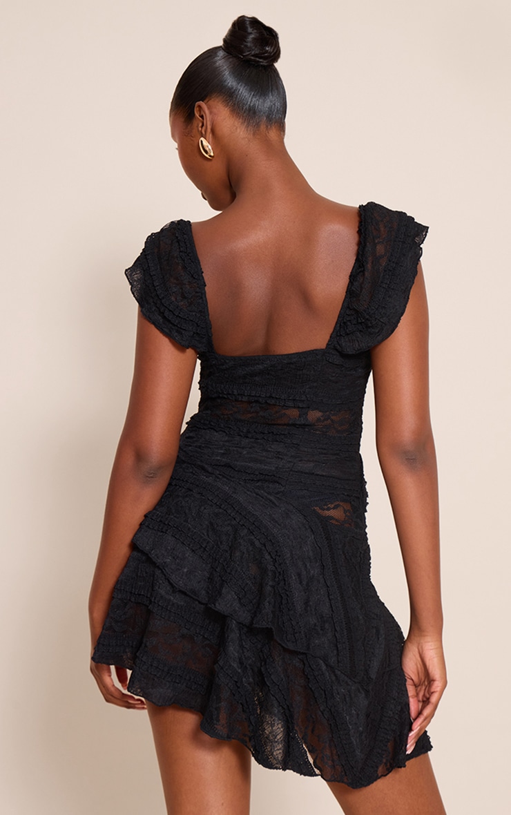 Robe droite mini noire à détail de volants en dentelle image 2