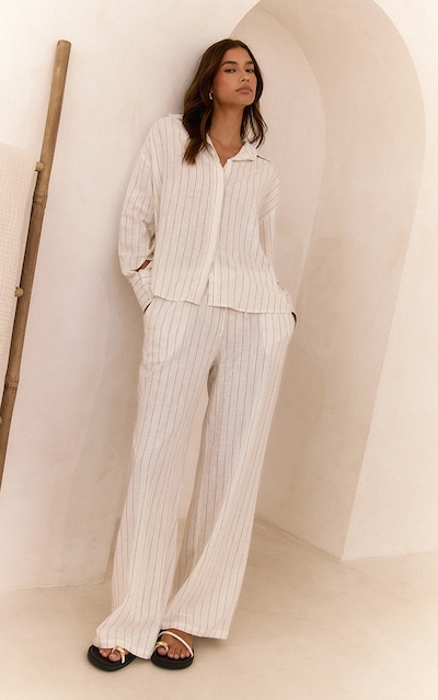 Cream Pinstripe Casual Pants