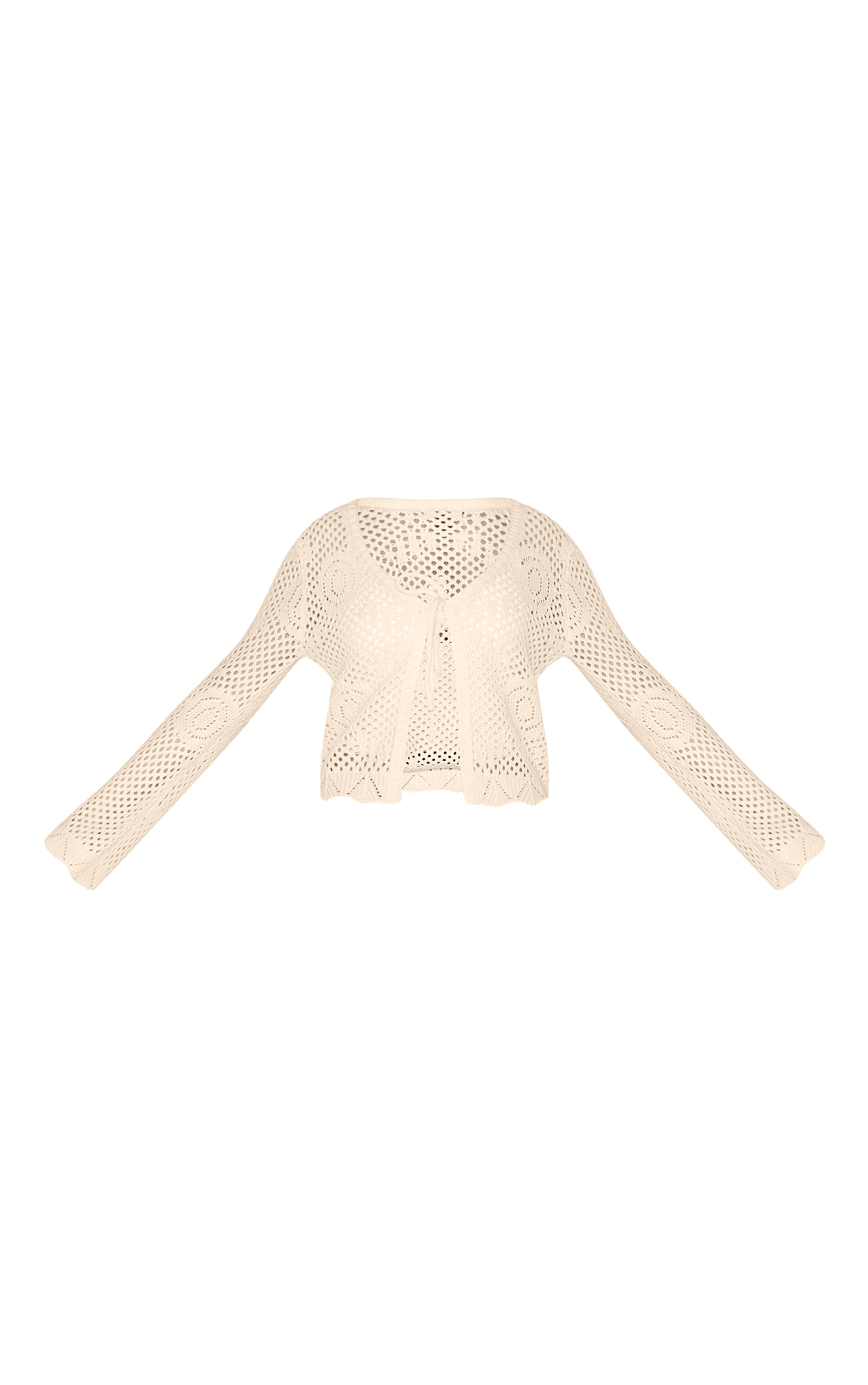 Cardigan en maille style crochet avoine noué devant image 5