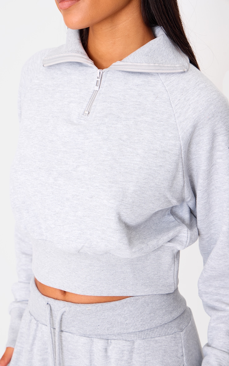 Tall Grey Marl Half Zip Cropped Sweatshirt image 4