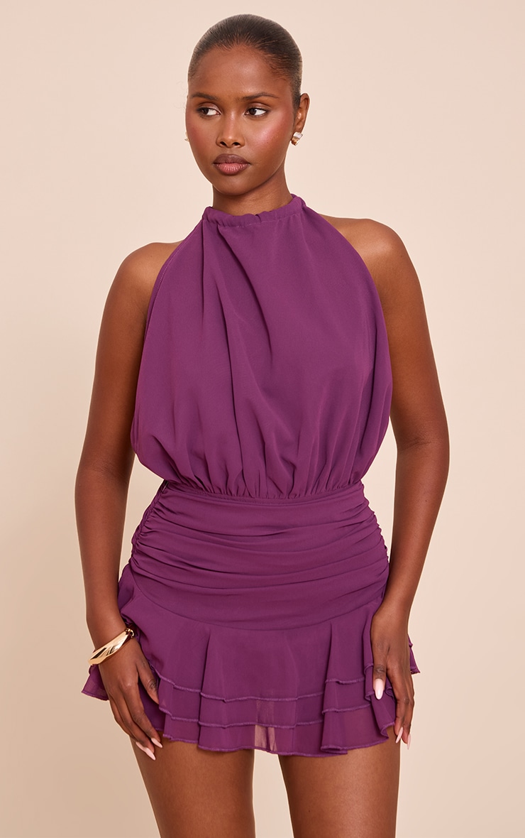 Purple Chiffon High Neck Frill Romper image 1