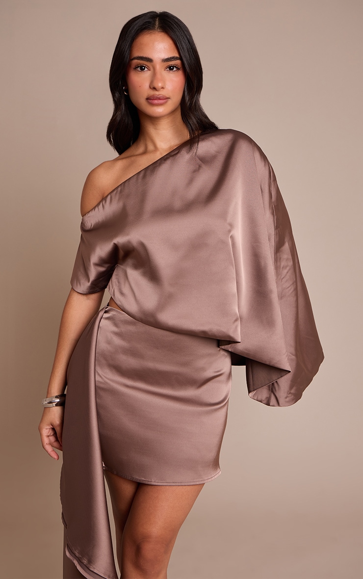 Petite Mushroom Satin Asymmetric Cape Top