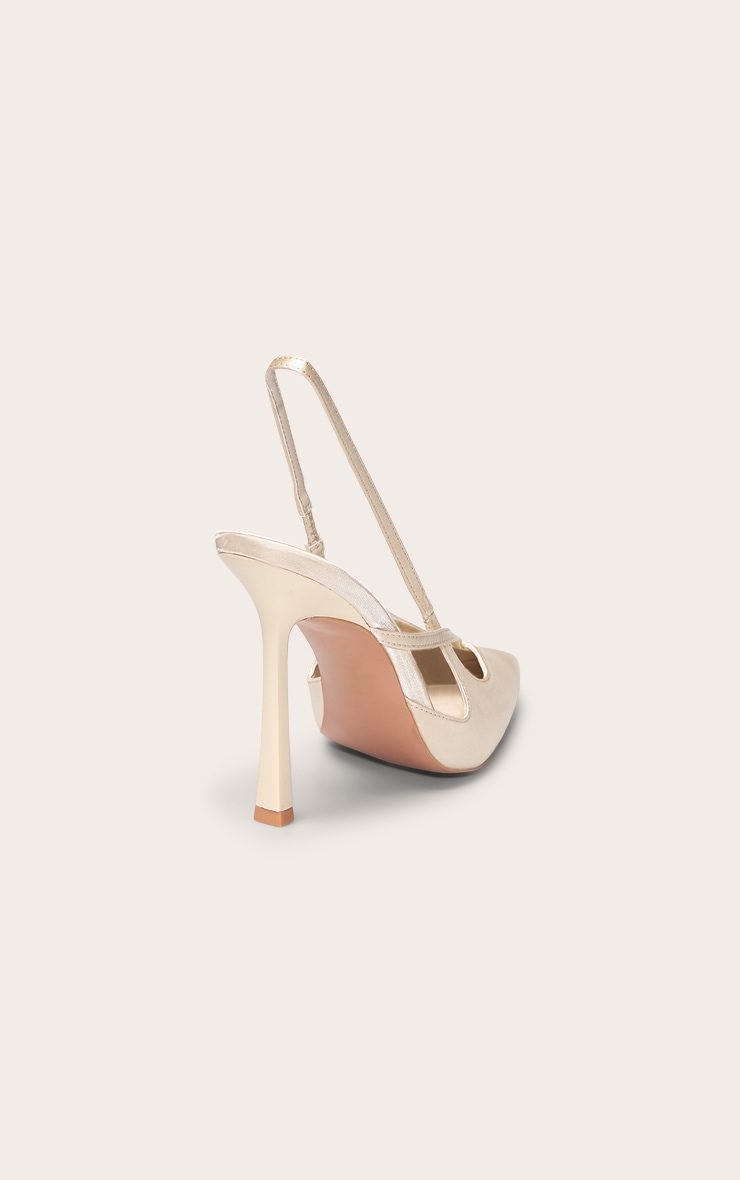 PLT Label Champagne Satin Sling Back Strappy Stiletto Heel Court image 3