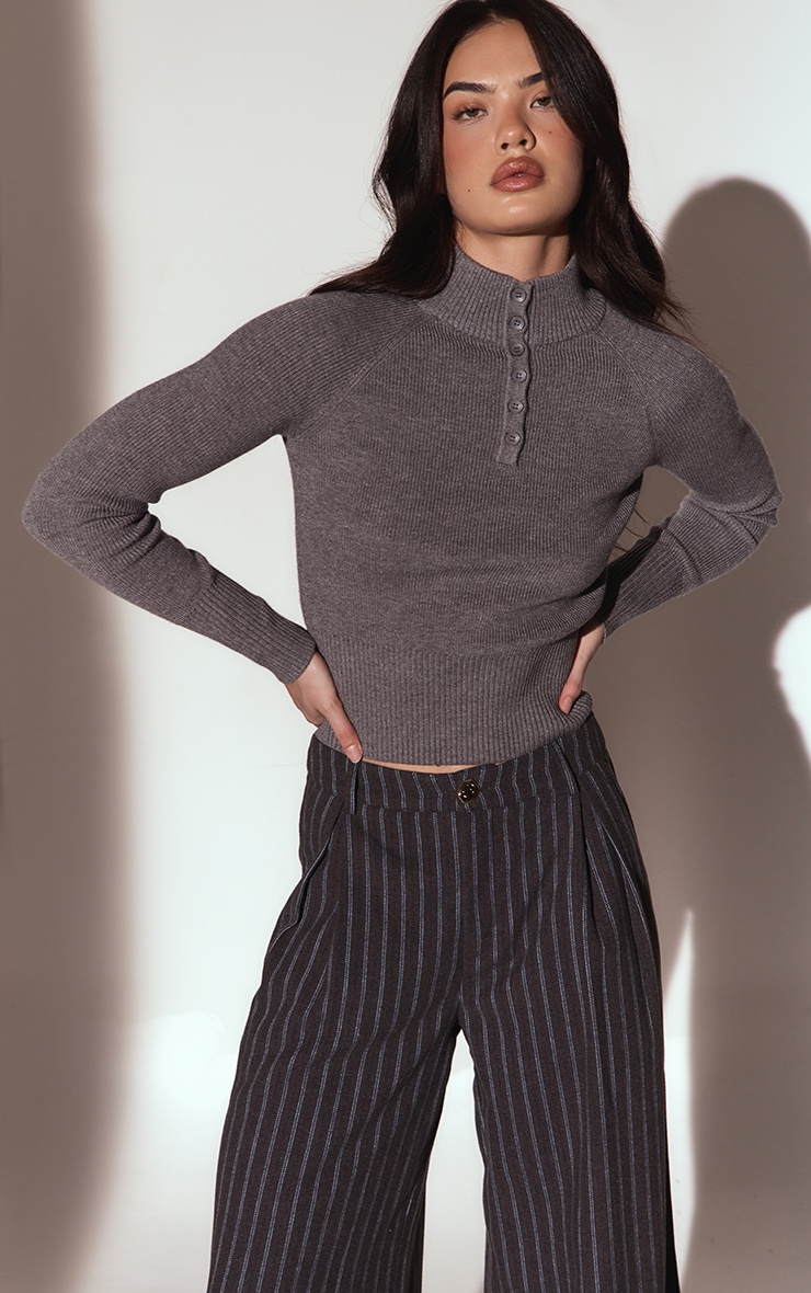 Grey Ribbed Knit Cinched Waist Polo image 1