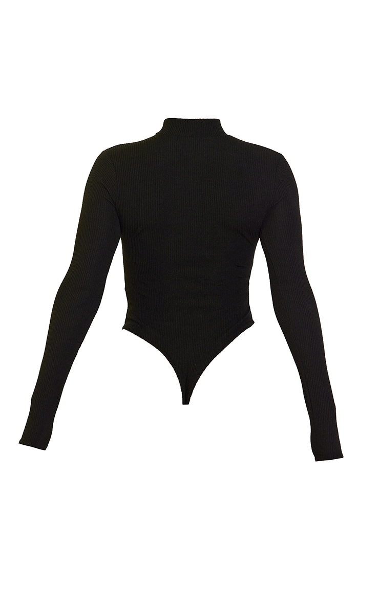 PRETTYLITTLETHING Body noir côtelé crêpé à demi-zip image 6