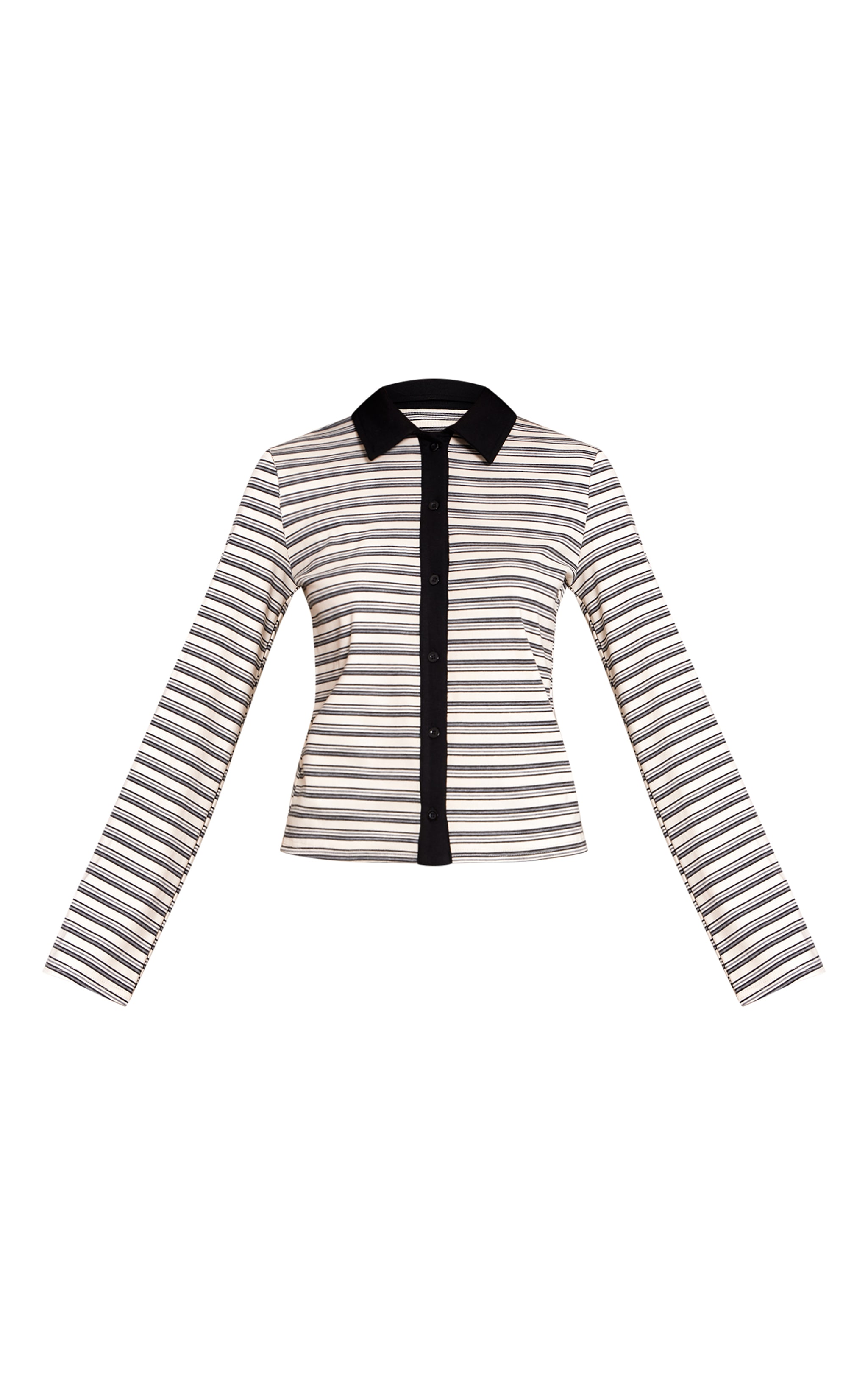 Black Striped Contrast Collared Long Sleeve Long Top  image 5