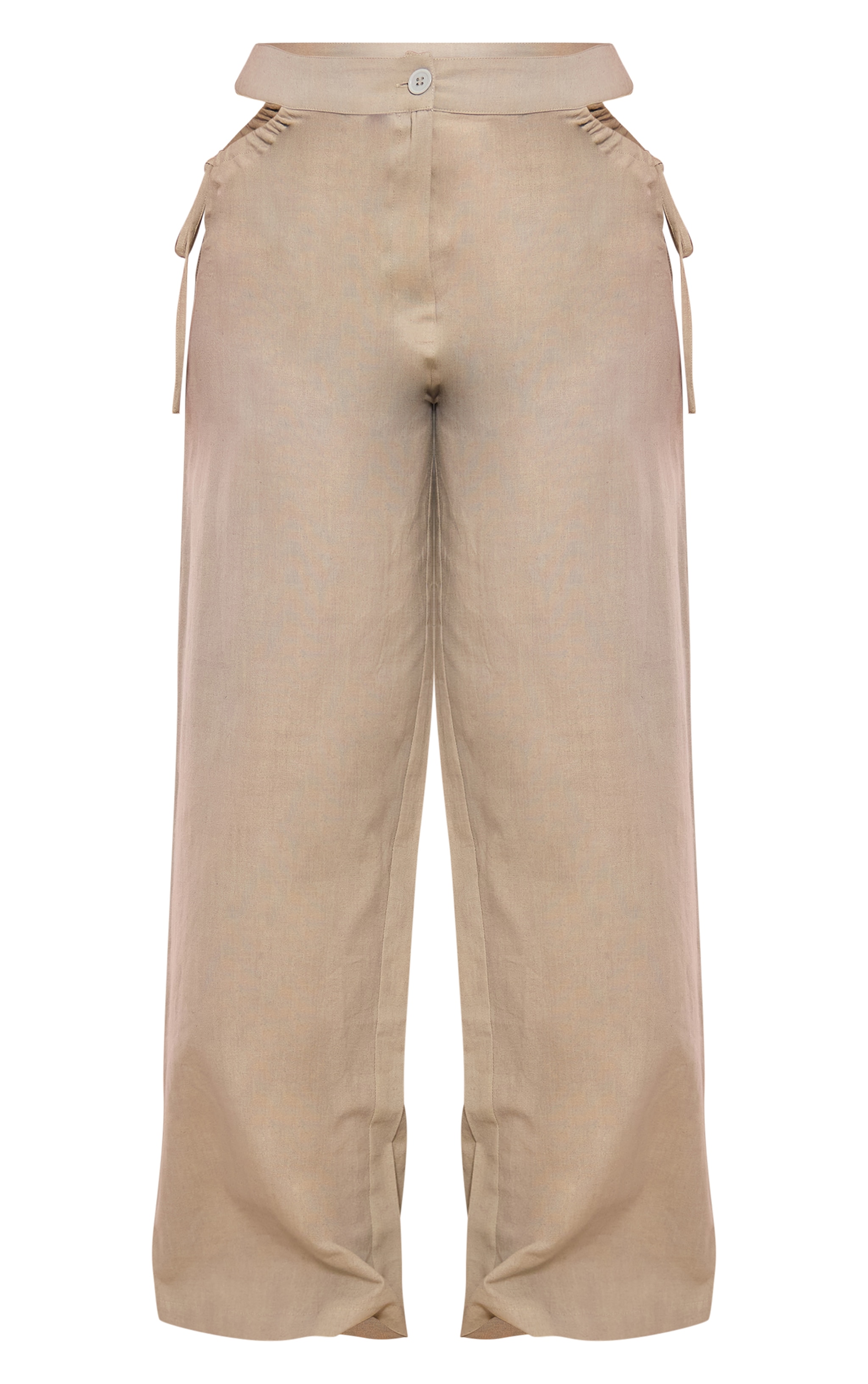 Petite Sage Green Linen Look Cut Out Side Wide Leg Pants image 3