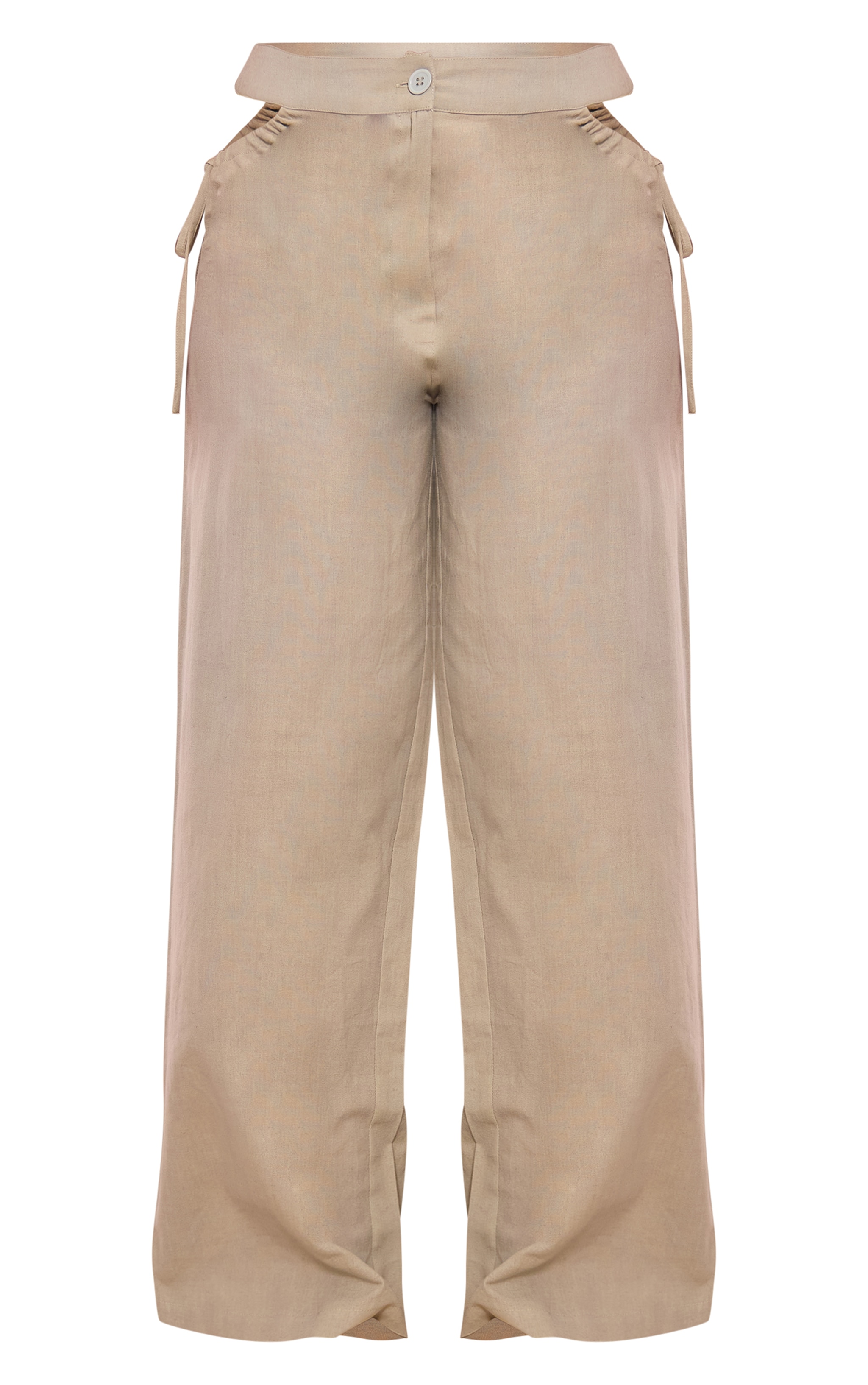 Petite Sage Green Linen Look Cut Out Side Wide Leg Pants image 5