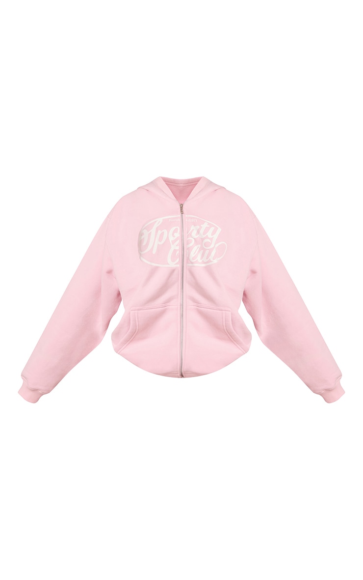 Petite Baby Pink Sports Club Cotton Fleece Full Zip Hoodie image 5