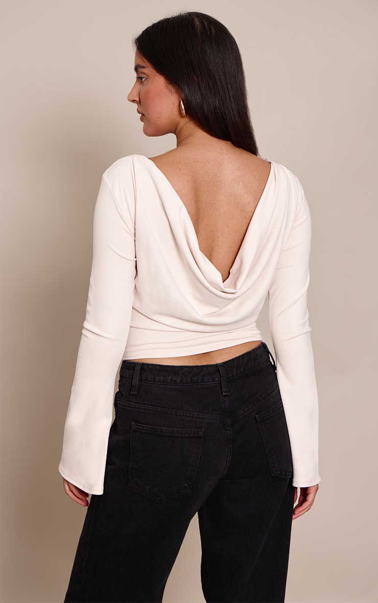 Cream Ultra Soft Cowl Back Drapey Long Sleeve Top  image 2