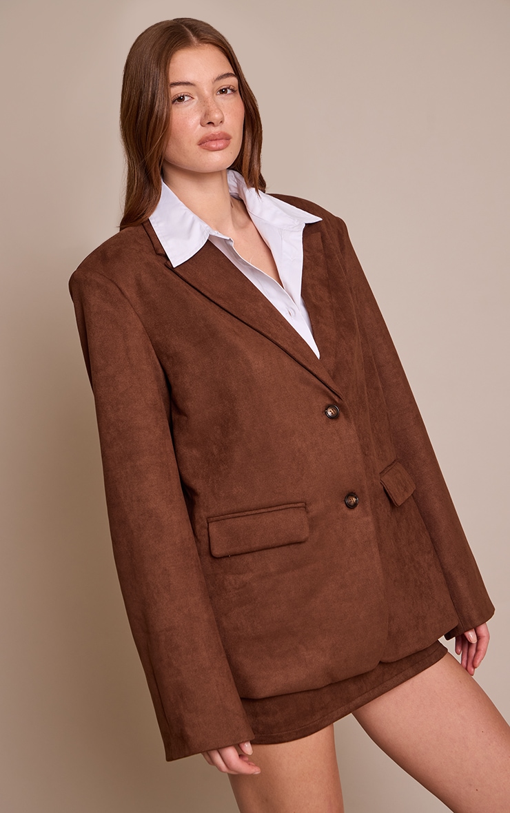 Chocolate Brown Suede Oversized Dad Blazer image 4