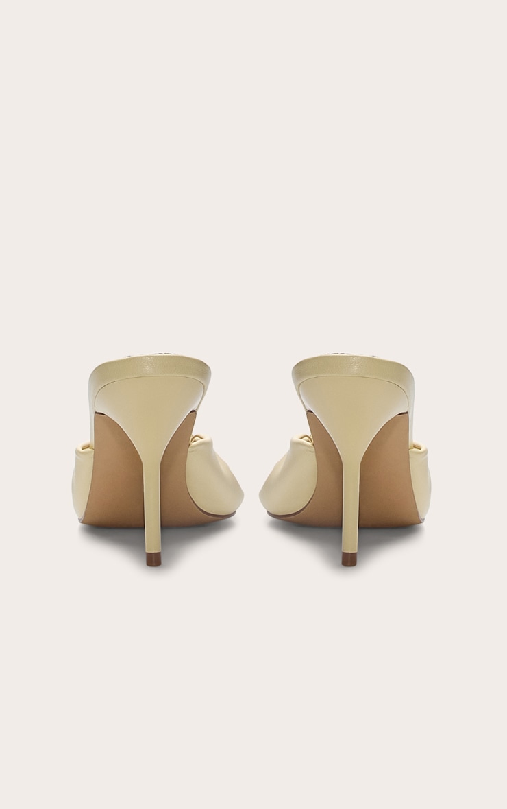 Butter Yellow Pu Point Toe Twist Strap High Heeled Mules image 3