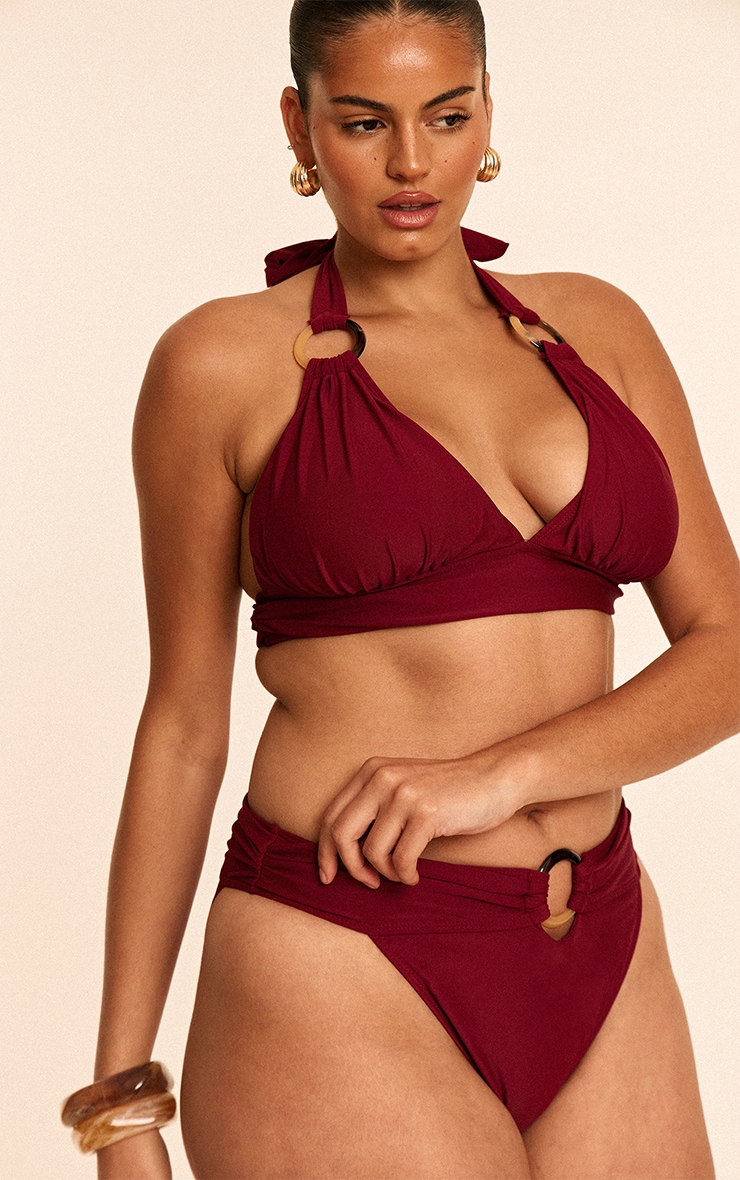 Plus Burgundy O Ring Detail Tanga Bikini Bottoms image 4