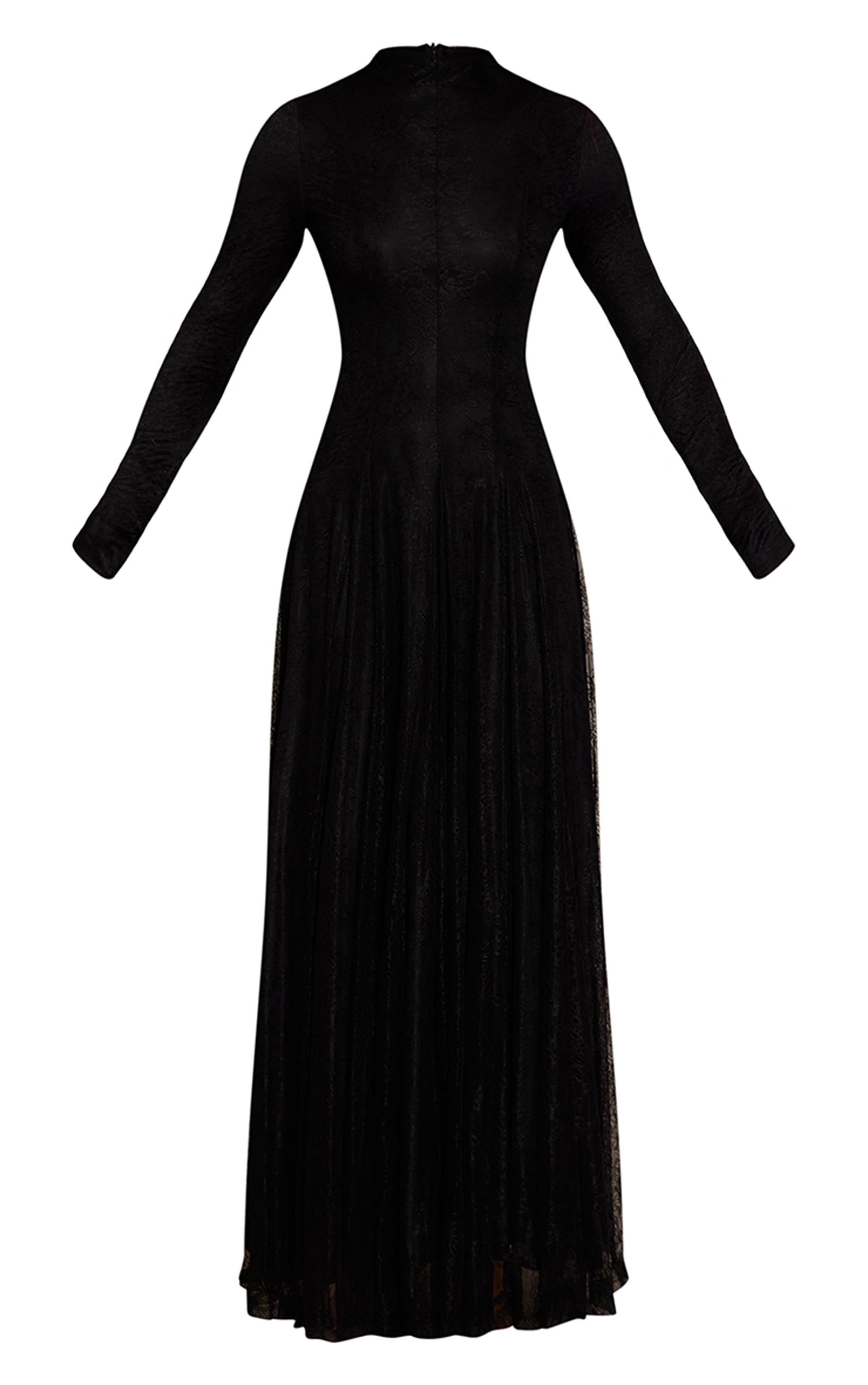 Black Lace Boat Neck Long Sleeve Godet Maxi Dress image 5