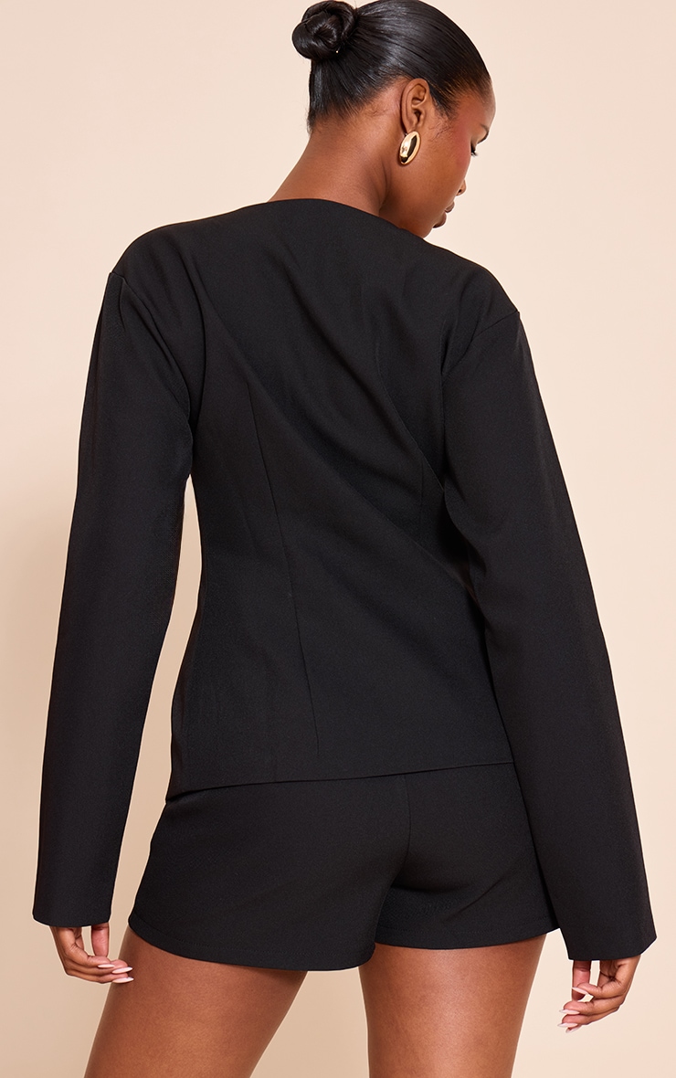 Black Tailored Cinched Waist Asymmetric Blazer image 2