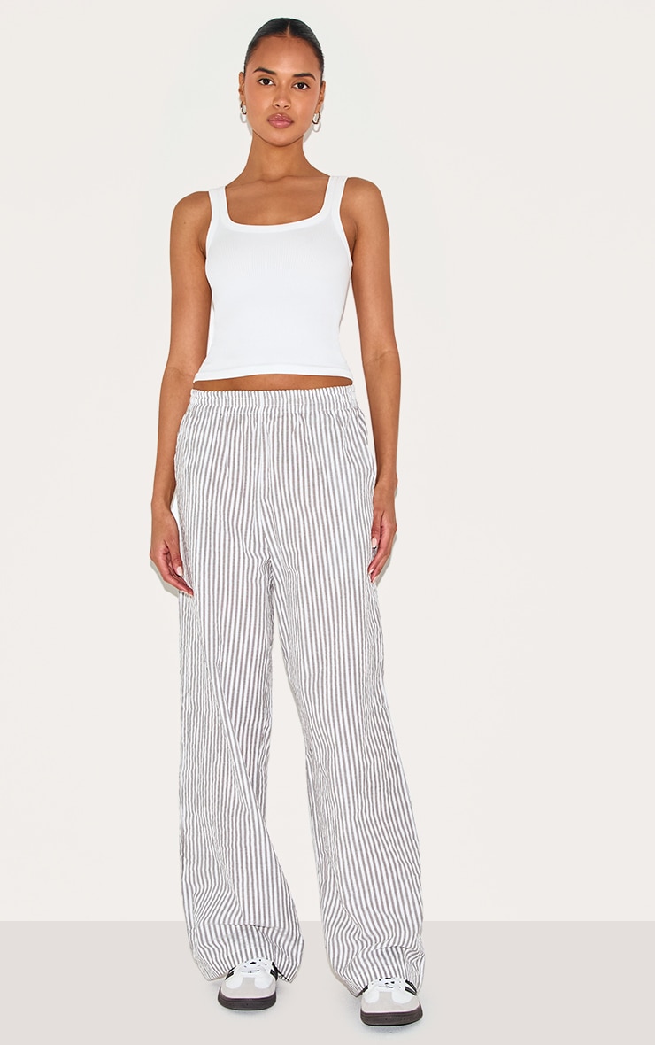 Grey Pinstripe Elasticated Waist Pants image 1