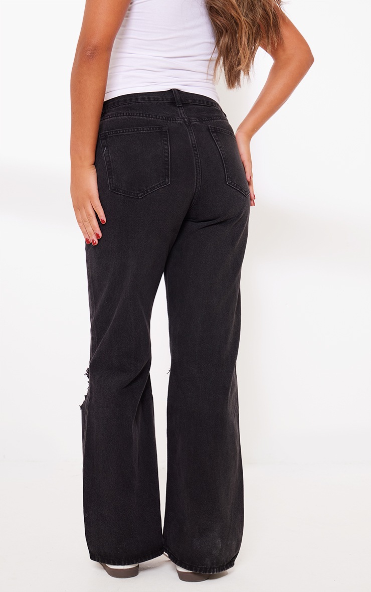 Washed Black Baggy Wide Leg Ripped Jeans image 3