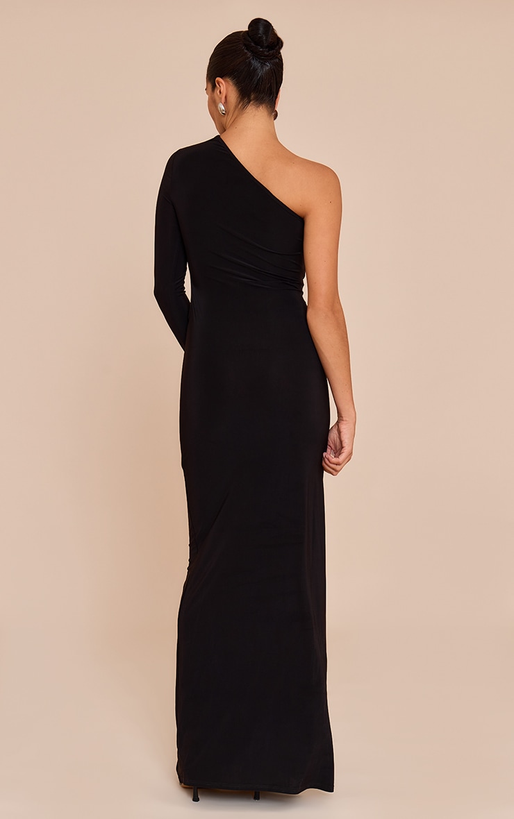 Petite Black One Shoulder Cut Out Ruched Maxi Dress image 2