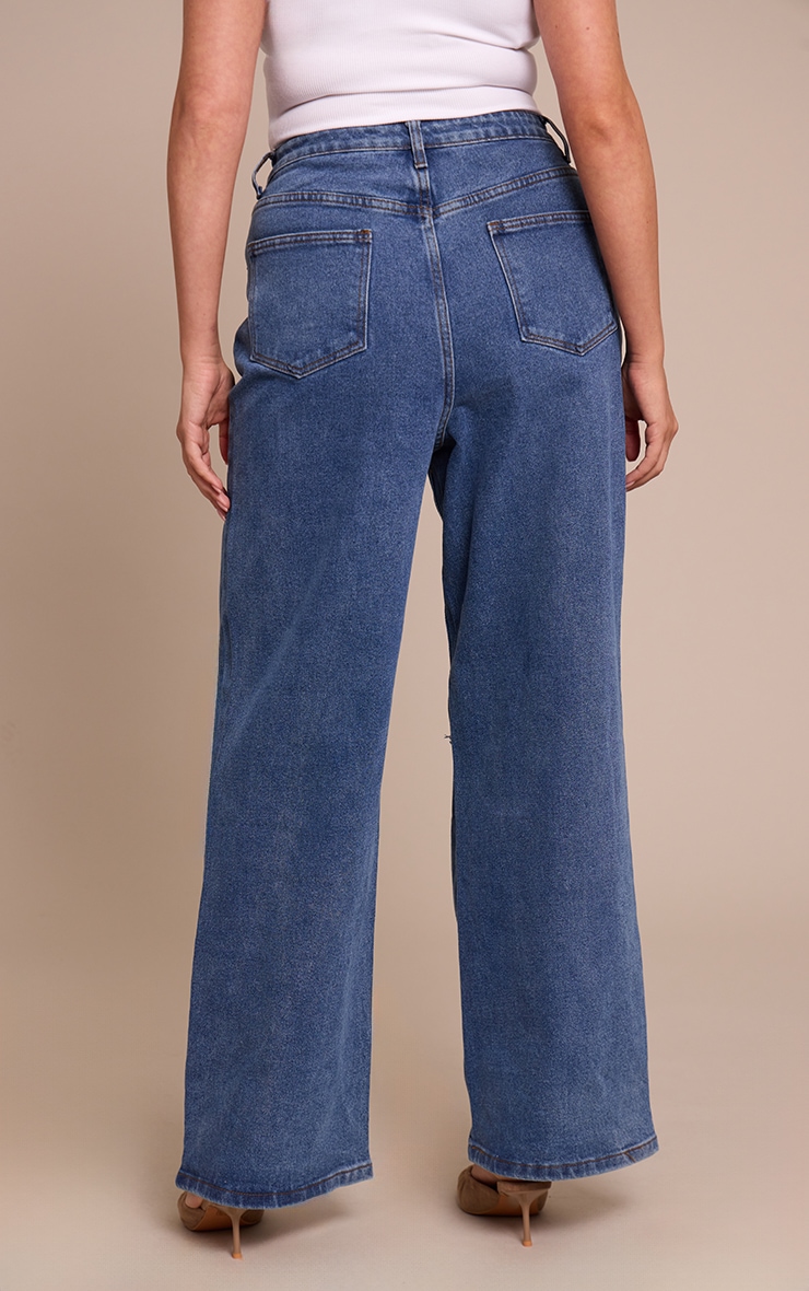 Shape Vintage Mid Wash Stretch Denim Ripped Knee Wide Leg Jeans image 3