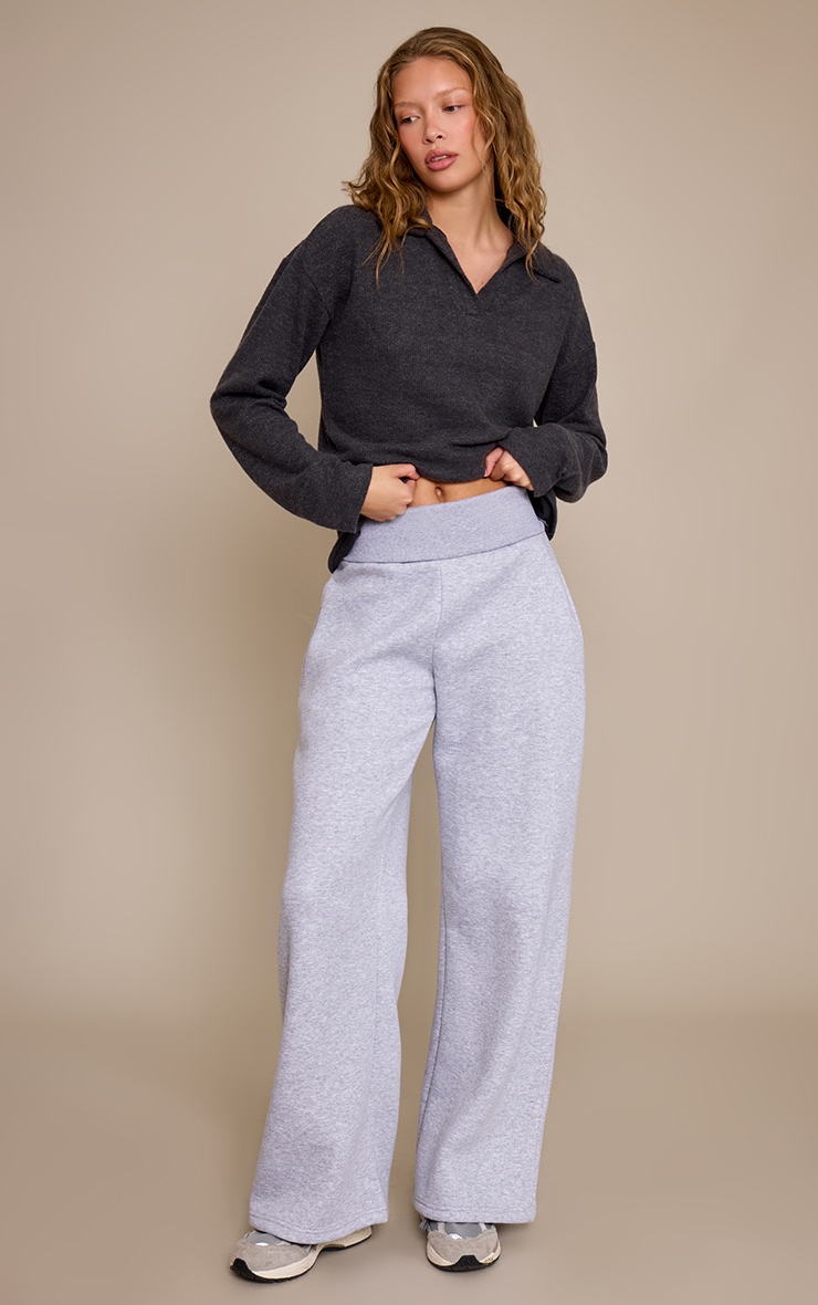 Charcoal Wool Rib Collar Detail Long Sleeve Slouchy Top  image 3