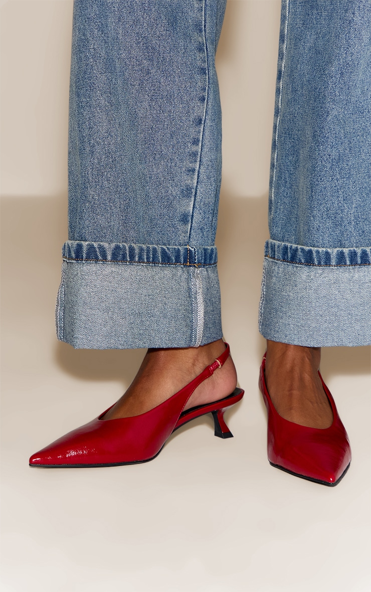 Red Pointed Toe Kitten Heel Sling Back image 1