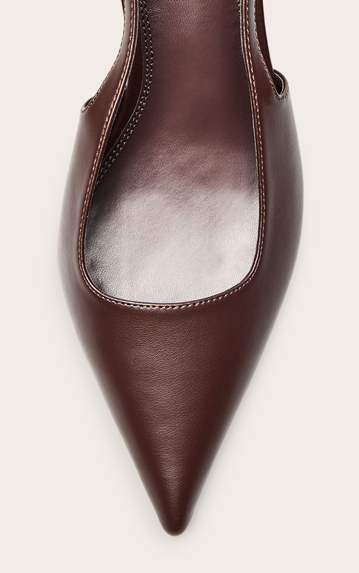 Mules pointure large pointues en PU chocolat à talon et bride derrière image 5