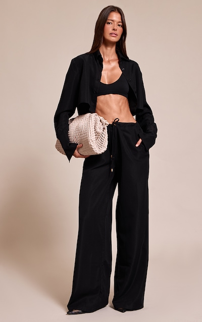 Black Oversized Drawstring Straight Pant