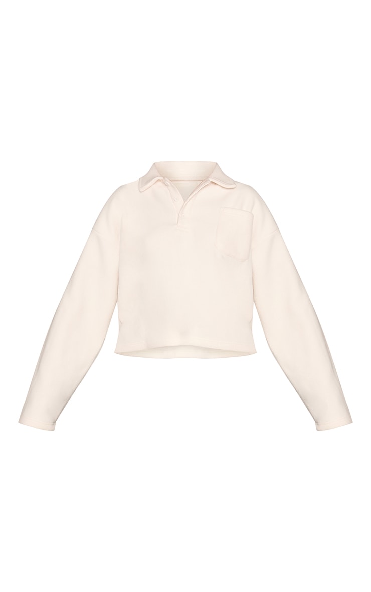 Cream Button Up Fleece Polo Sweatshirt  image 5
