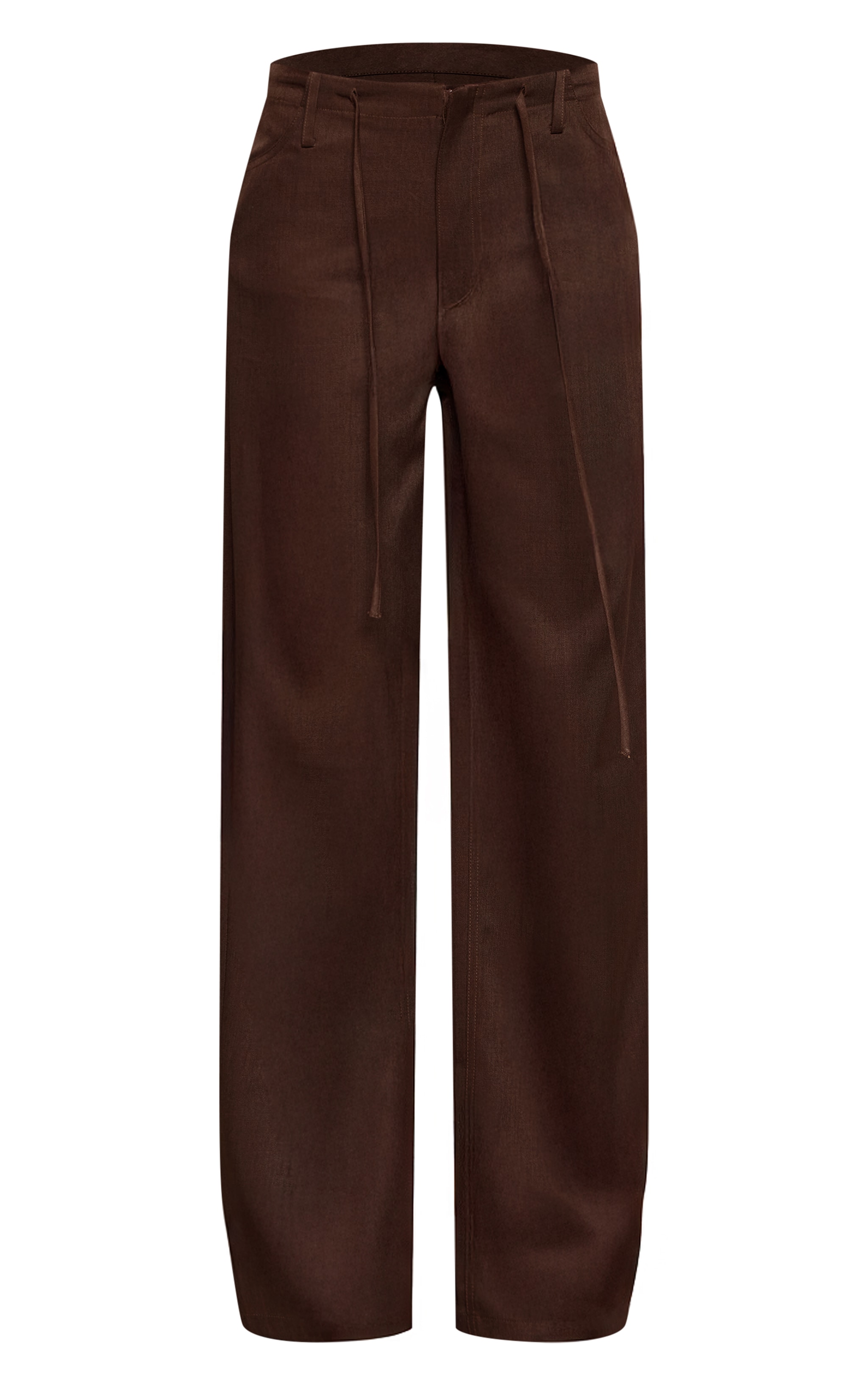 Tall Chocolate Woven Tie Waist Wide Leg Pants image 5