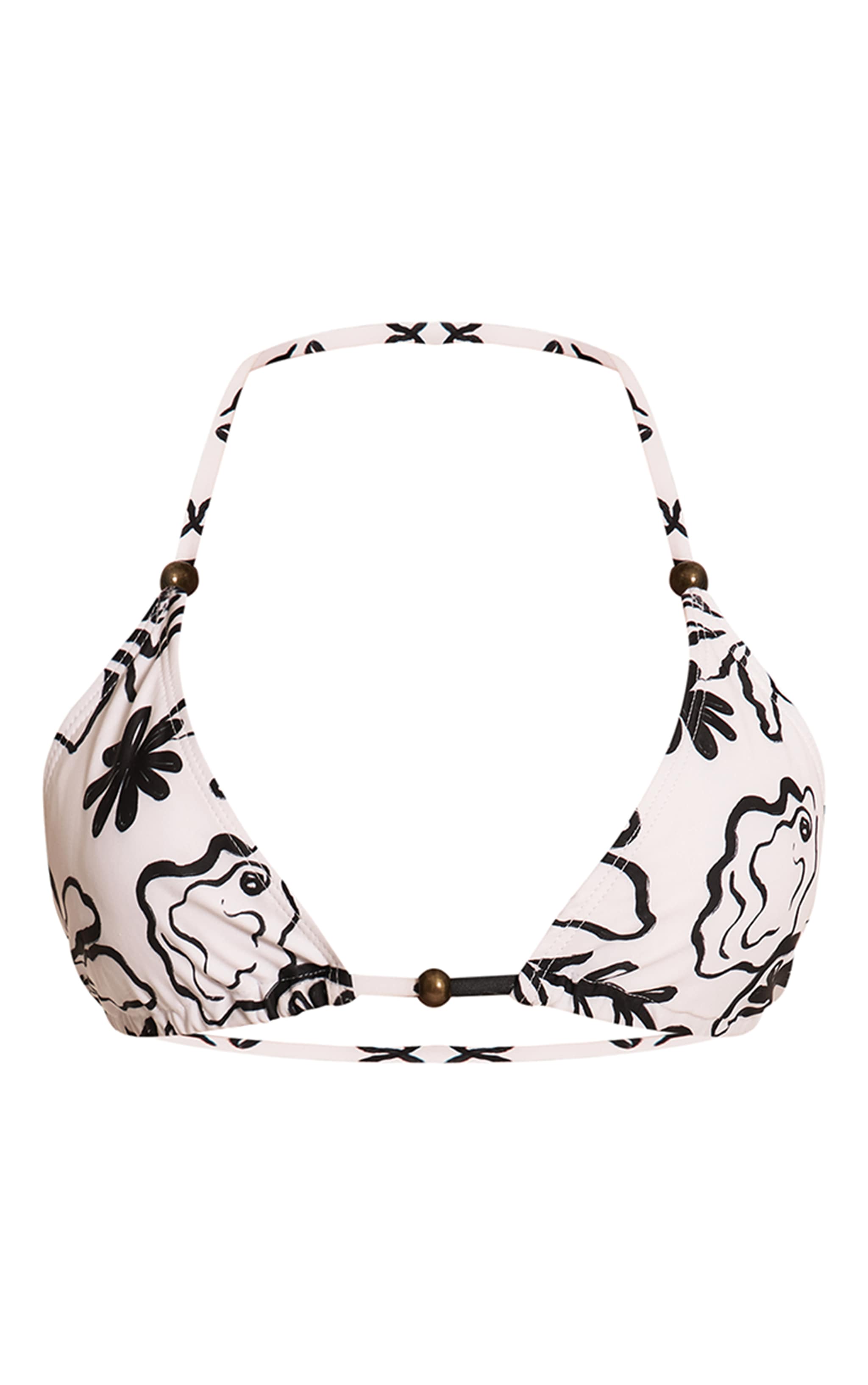 White Monochrome Floral Bead Detail Triangle Bikini Top image 5