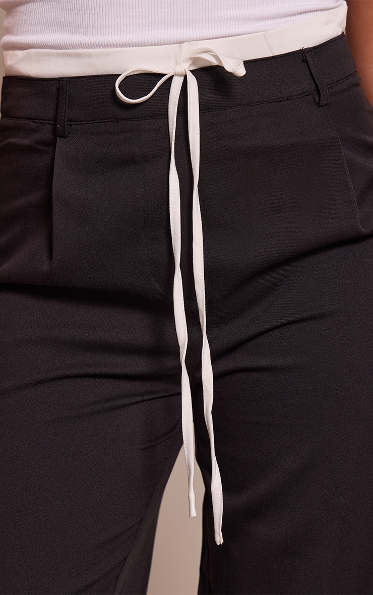 Tall Black Woven Double Waistband Tailored Pants image 4