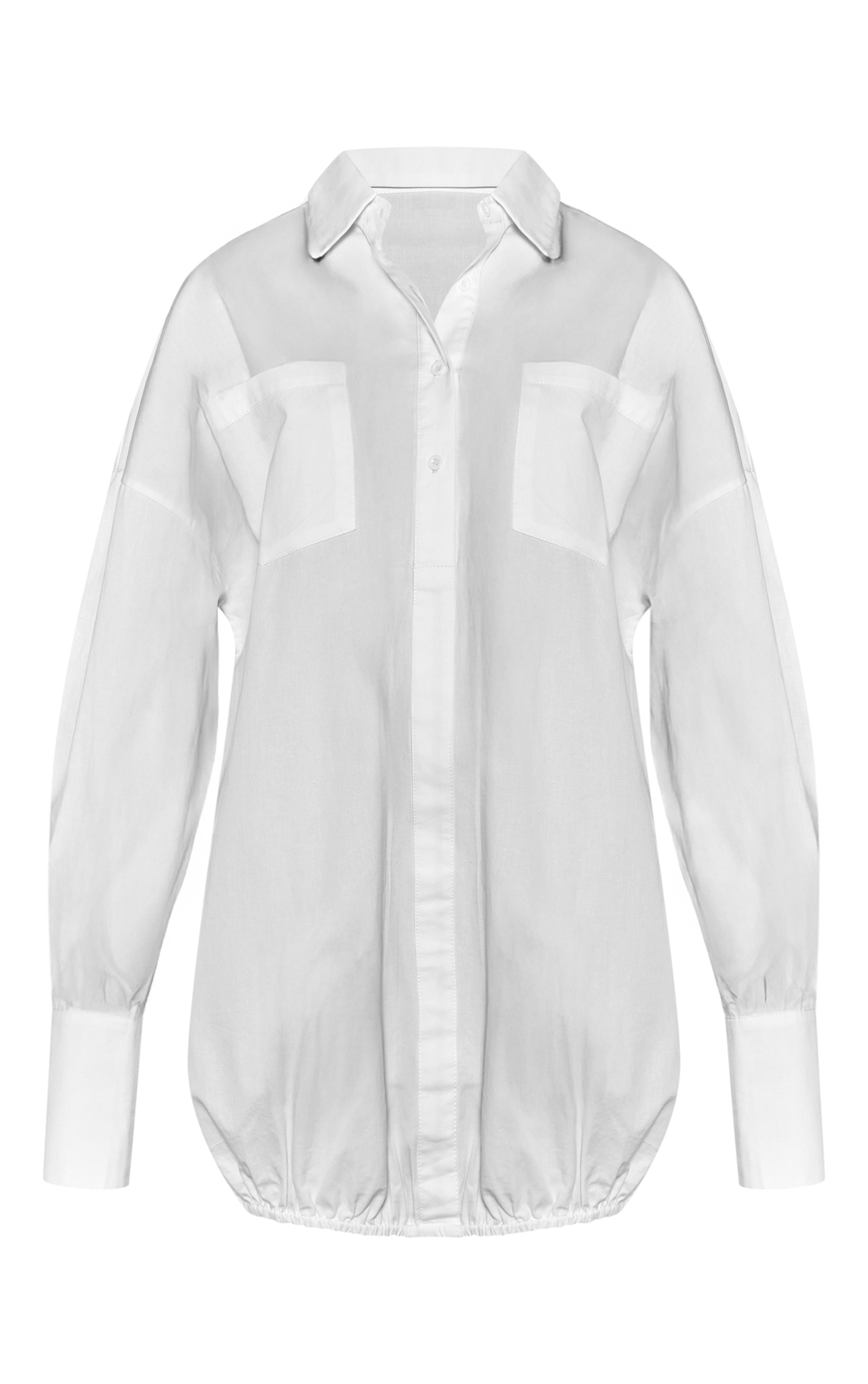 White Cotton Poplin Long Sleeve Puffball Dress image 5