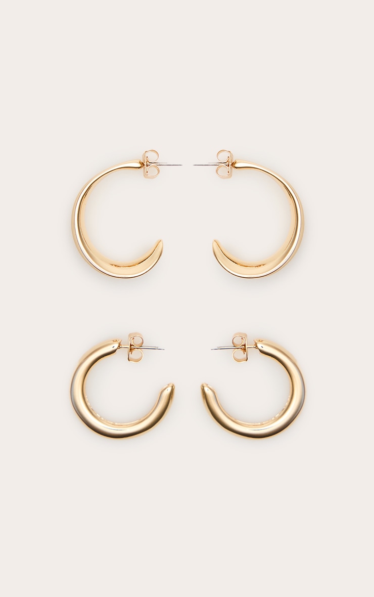 Gold Smooth Sleek Hoop Multipack Earrings image 3