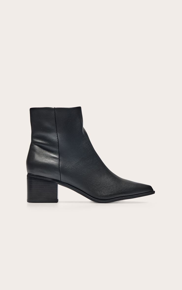 Black Pointed Toe Block Heel Ankle Boot image 2