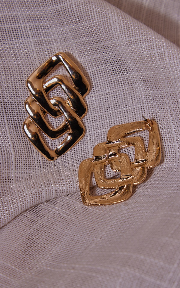 Gold Interlocking Square Drop Earrings PrettyLittleThing IRE
