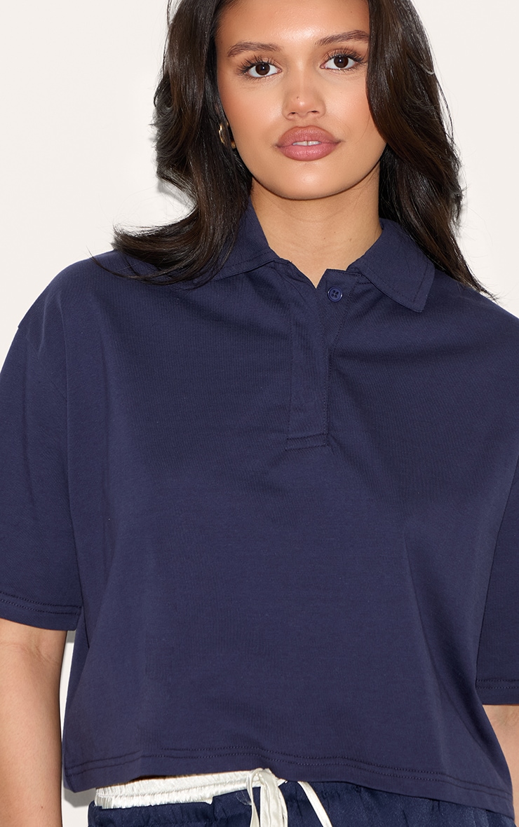 Navy Oversized Short Sleeve Polo Top image 4