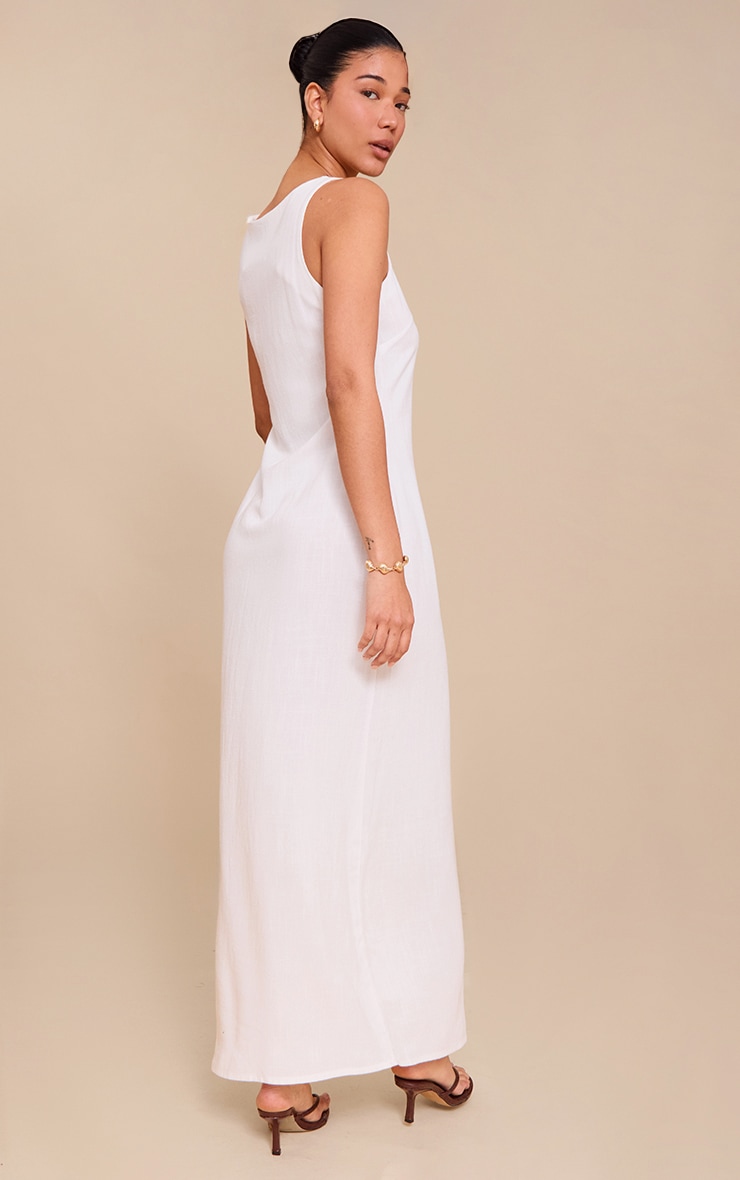 White Textured Scoop Neck Maxi Dress image 2