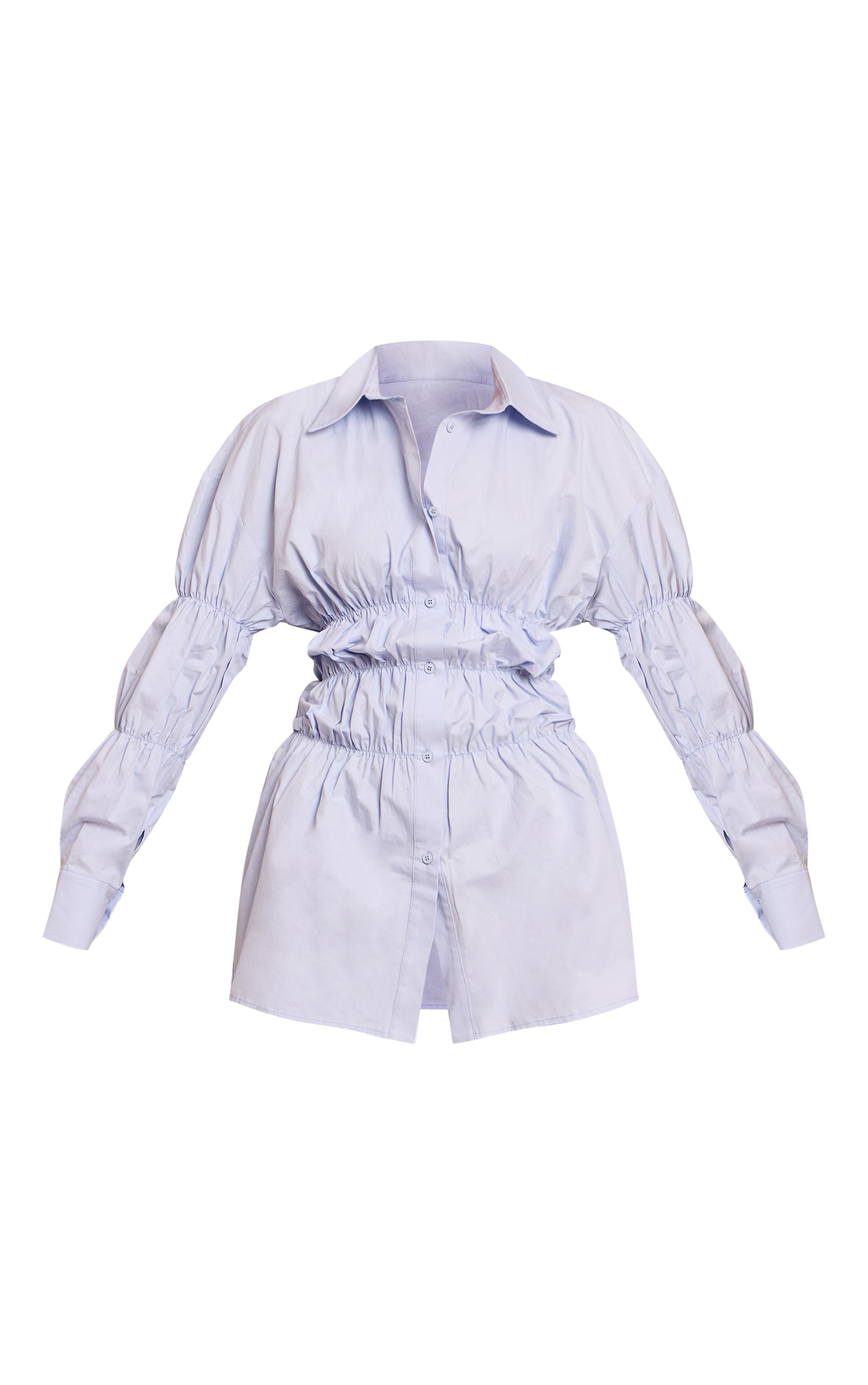 Blue Ruched Long Sleeve Shirt Dress image 5