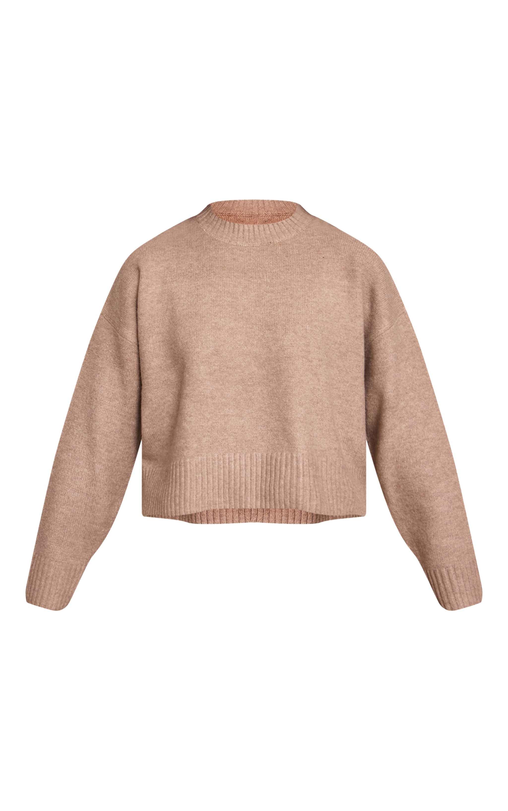 Taupe Marl Knitted Cropped Crew Neck Jumper image 5