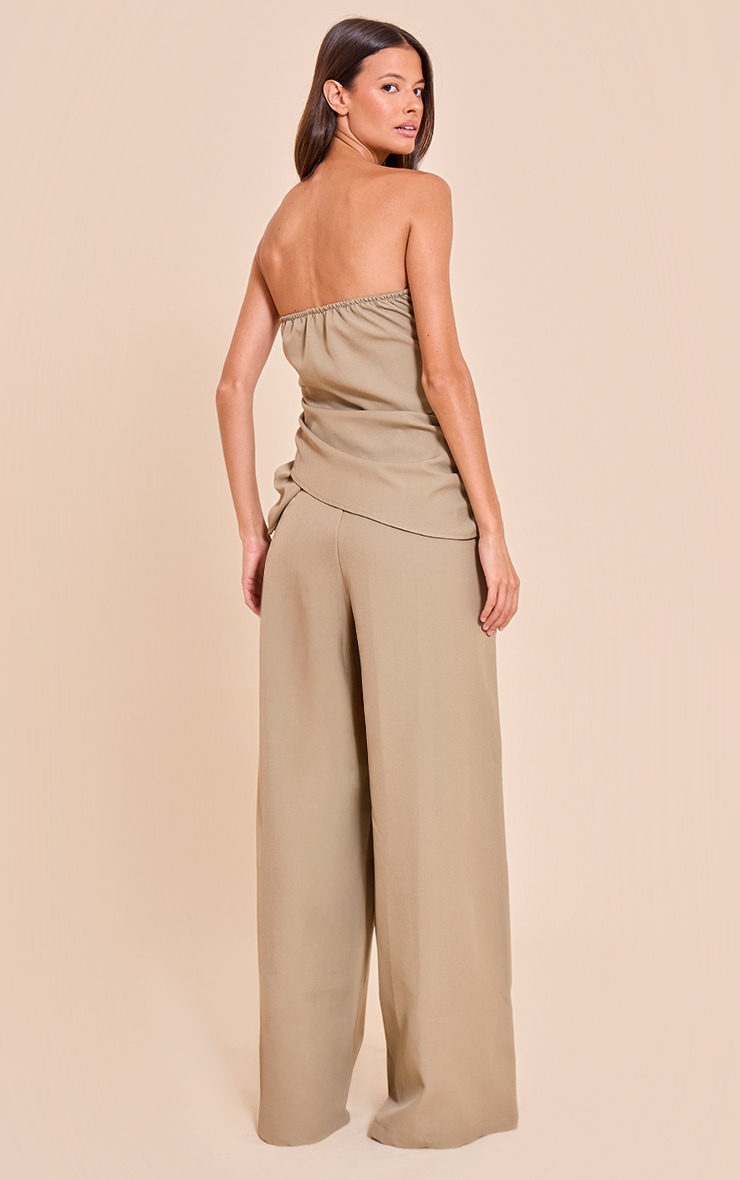 Light Khaki Woven Bandeau Draped Wide Leg Jumpsuit image 2