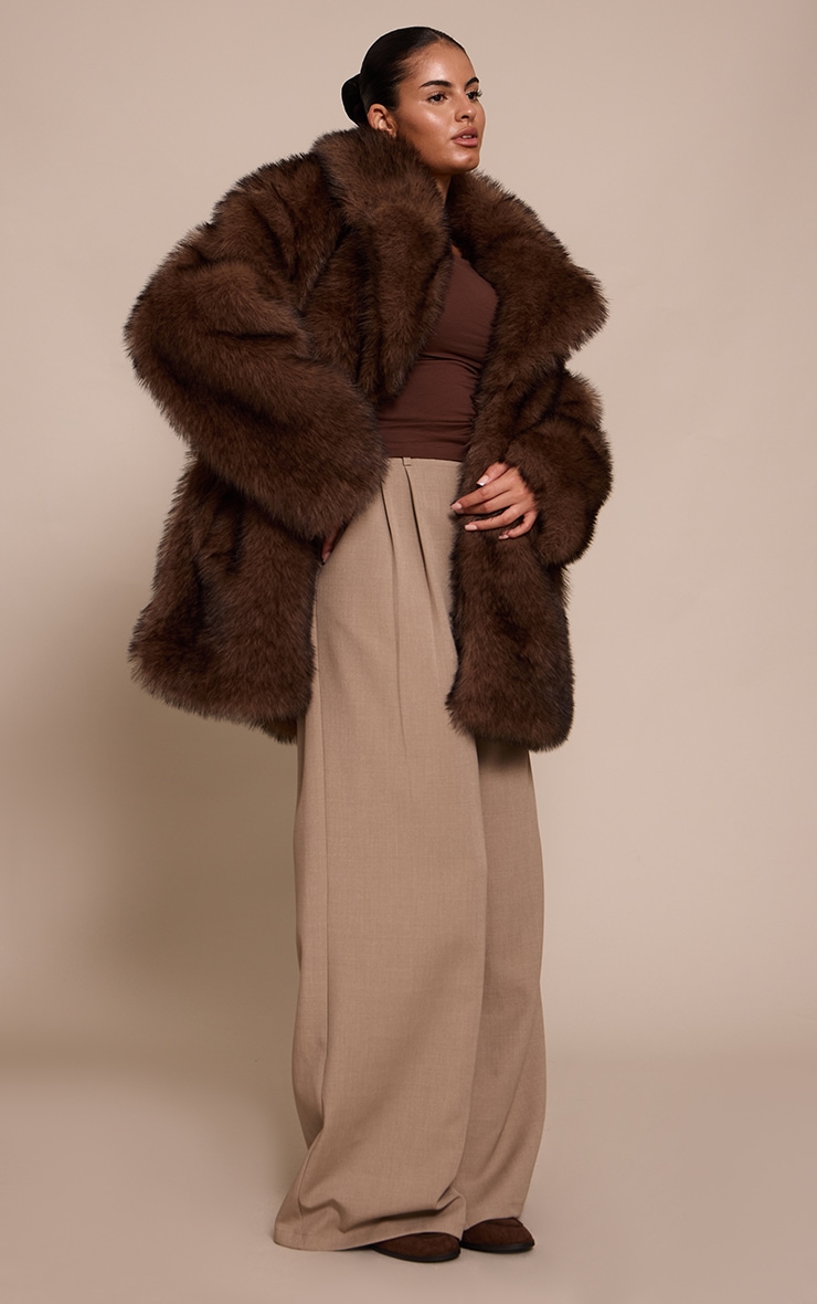Plus Chocolate Oversized Midi Faux Fur Coat image 3