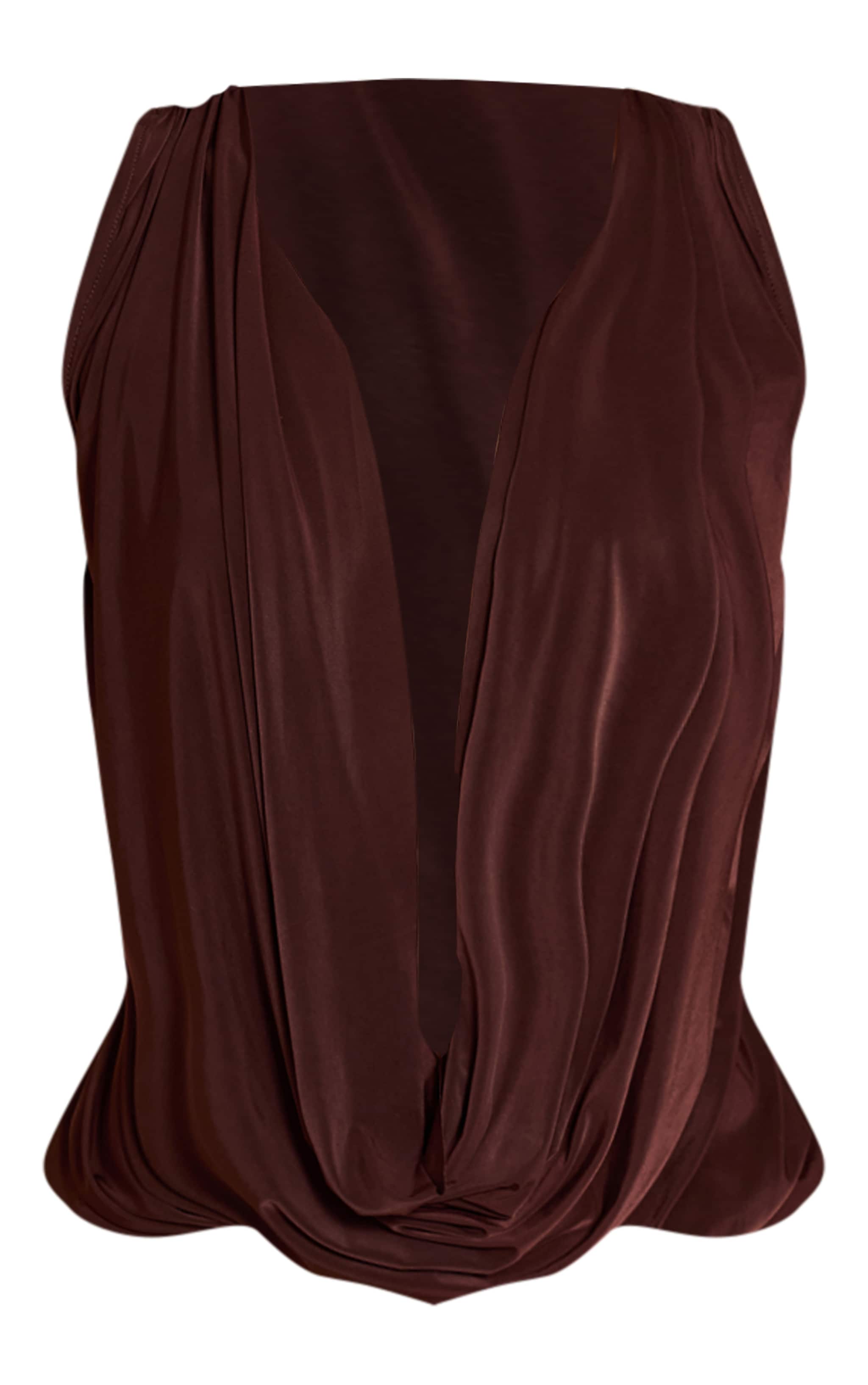 Chocolate Double Layer Slinky Extreme Cowl Neck Top image 5