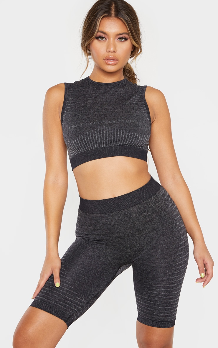 Dark Grey Seamless Stripe Detail Short