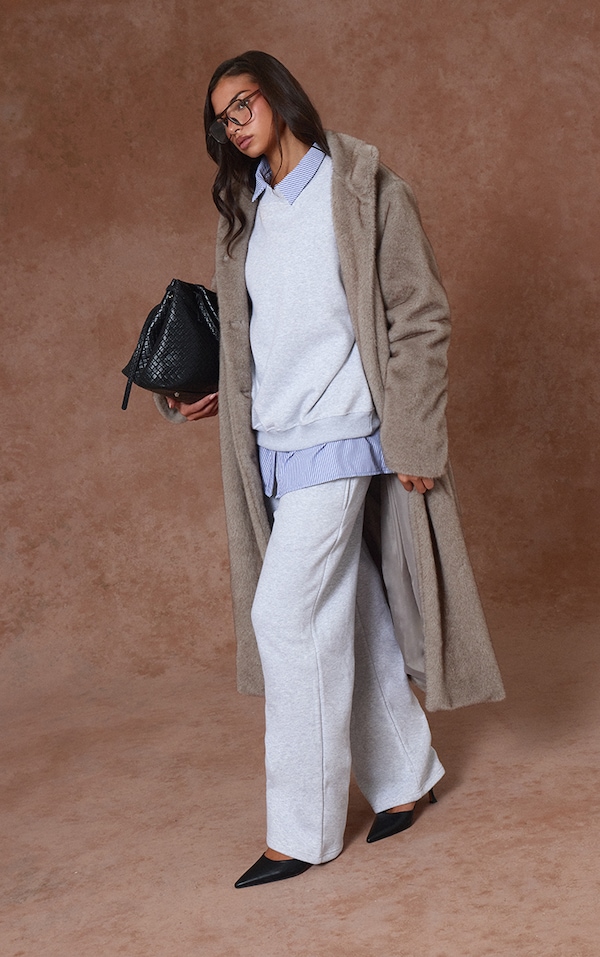 Ash Grey Cotton Fleece Straight Leg Sweatpants